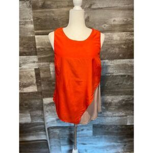 Bordeaux satin orange and tan layered sleeveless blouse - M